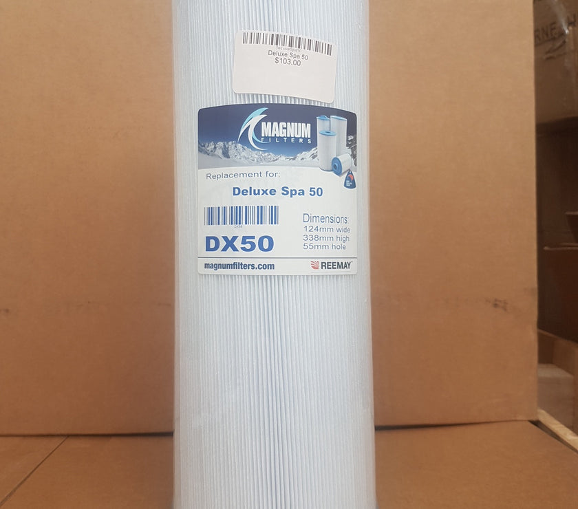 Magnum filter cartridge with label on a cardboard background