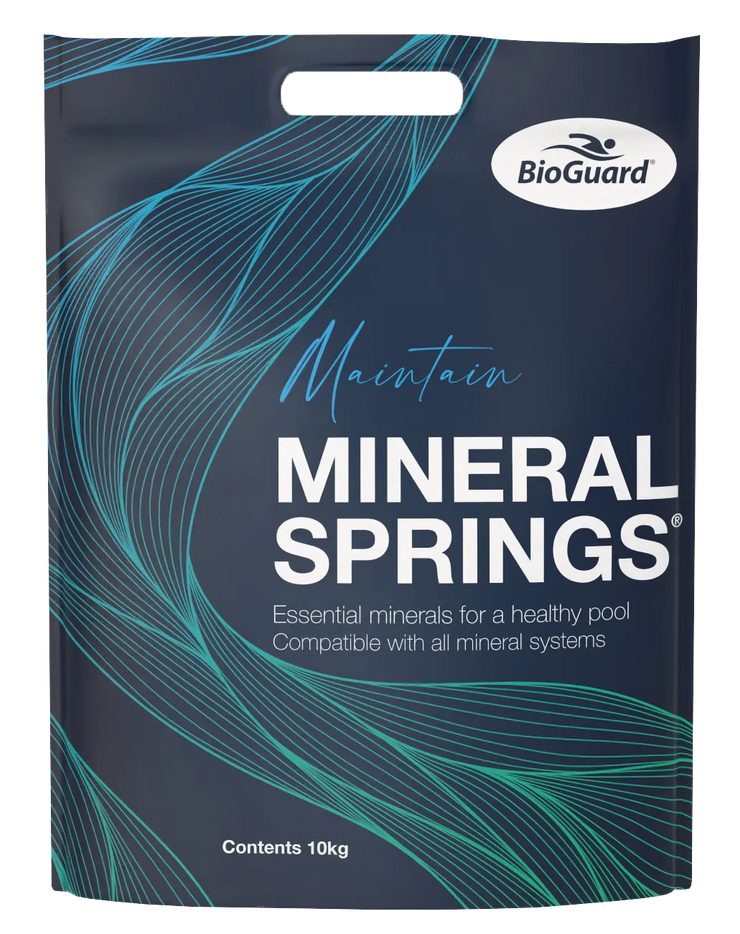 BioGuard Mineral Springs packaging with blue and white design